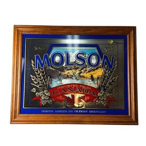 Vintage Molson Beer Bar Mirror Geese Canada Wood Frame Advertising Breweriana